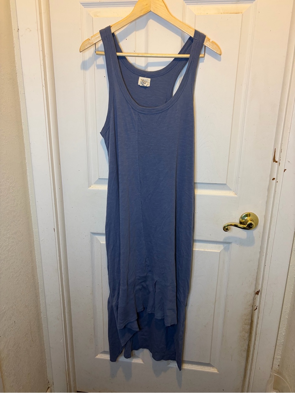 Andrea Jovine Dusty Blue High-Low Tank Maxi Dress 100% Cotton with Pockets
